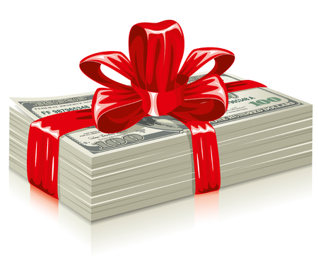 thick bundle of dollars, tied a red ribbon with a bow, the concept of success, vector editableのイラスト素材