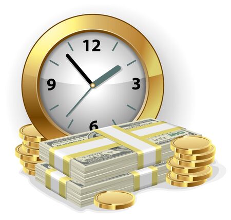 Office Clock and money. Time is money concept. Vector illustration.のイラスト素材