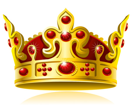 Gold crown with red gems, Isolated On White Background, Vector Illustrationのイラスト素材