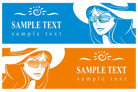 Beautiful girl in a hat and sunglasses. There is a blank space for your text.のイラスト素材
