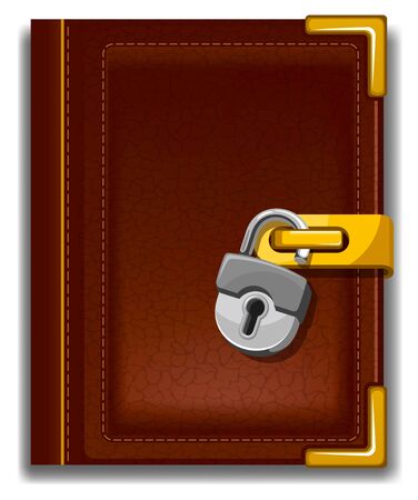 Old book in leather cover with golden decoration and padlock.のイラスト素材