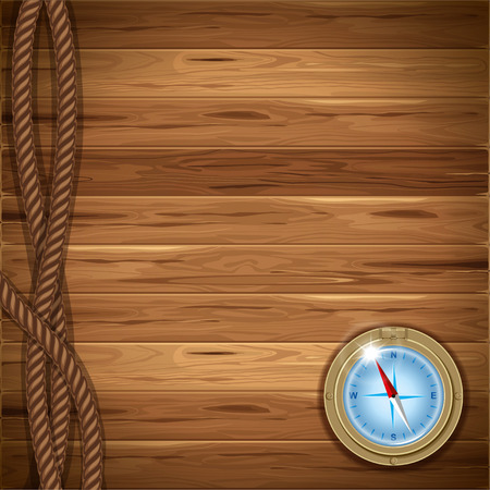 Wooden background with rope and compassのイラスト素材
