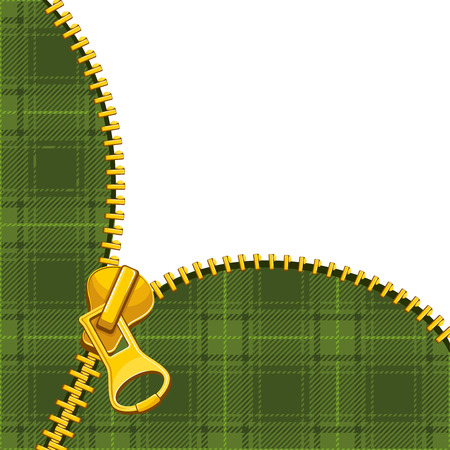 Metal zipper on tartan textile background. There is space for your text.のイラスト素材