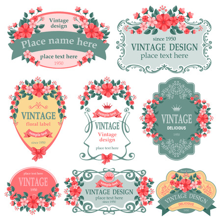 Vector set. Vintage labels with flowers.のイラスト素材