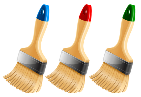 Set of three paint brushes. Vector illustration.のイラスト素材