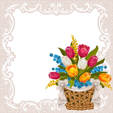 Festive background with basket full of flowersのイラスト素材