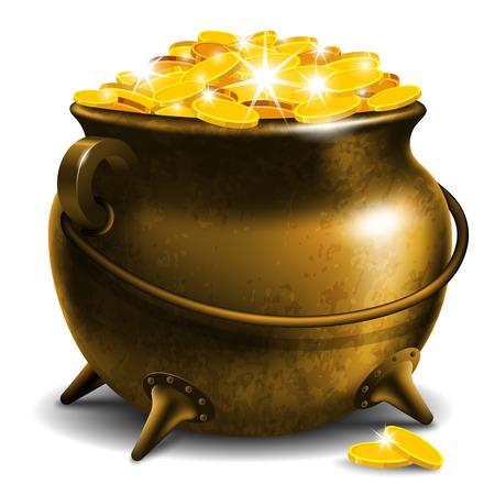 Old pot with gold coinのイラスト素材