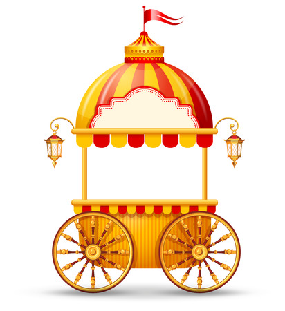 Brightly colored cart stall for fast food street trading. Vector illustration.のイラスト素材