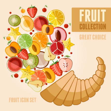 Vector fruit icon set in flat style. Template elements for web and mobile applications.のイラスト素材