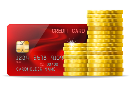 Credit card and cash (golden coins).のイラスト素材