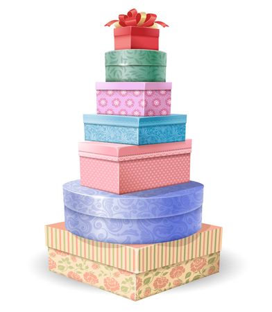 Beautifully decorated gift boxes stacked on each otherのイラスト素材