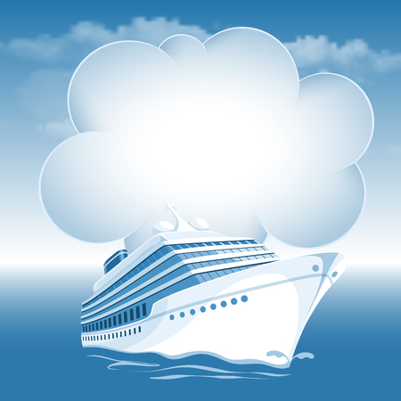 Passenger cruise liner moving under the blue sky and white clouds. There is a place for your text.のイラスト素材