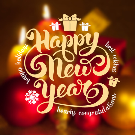 New year greeting card with holiday still life on background. Blurred effect. Vector illustration.のイラスト素材
