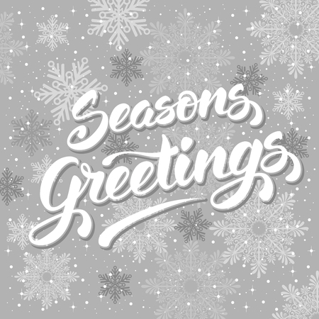 Seasons greetings. Vintage card for winter holidays. Hand lettering calligraphic inscription by brush. Vector illustration.のイラスト素材
