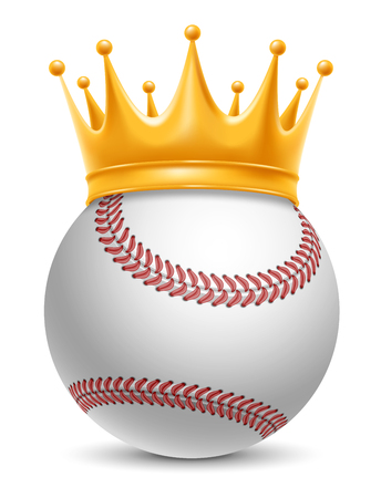 Baseball Ball in Golden Royal Crown. Concept of success in baseball sport. Baseball - king of sport. Realistic Stock Vector Illustration. Isolated on White Background.のイラスト素材