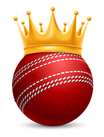 Cricket Ball in Golden Royal Crown. Concept of success in cricket sport. Cricket - king of sport. Realistic Stock Vector Illustration. Isolated on White Background.のイラスト素材