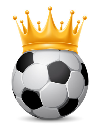 Soccer Ball in Golden Royal Crown. Concept of success in football sport. Soccer - king of sport. Realistic Stock Vector Illustration. Isolated on White Background.のイラスト素材