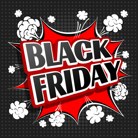 Black Friday Sale advertising inscription. Black Friday banner. Pop art comic style. Vector stock template for your business design.のイラスト素材
