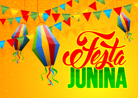 Festa Junina Brazil holiday design with traditional decorations. Vector illustration.のイラスト素材