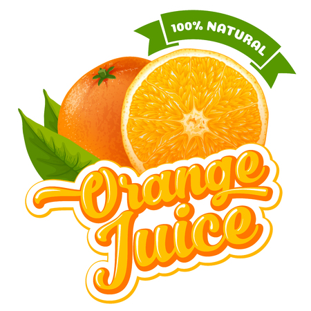 Natural orange juice label design template. Slice of ripe fresh fruit with text.のイラスト素材