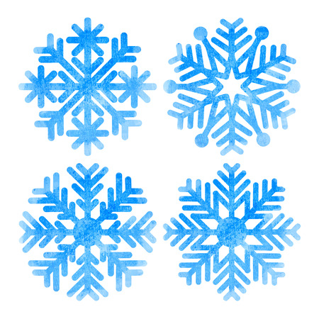 Set of blue watercolor snowflakes isolated on white background. Vector illustration.のイラスト素材