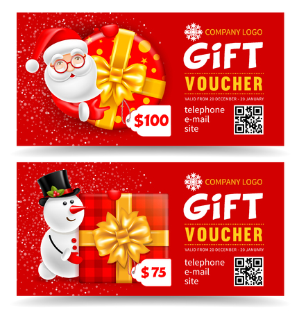 Christmas gift voucher horizontal template design illustration.のイラスト素材