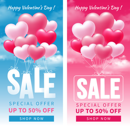Valentines day sale. Cover or advertising banner templates set for popular social media web pages or any print productions. Vector illustration.のイラスト素材