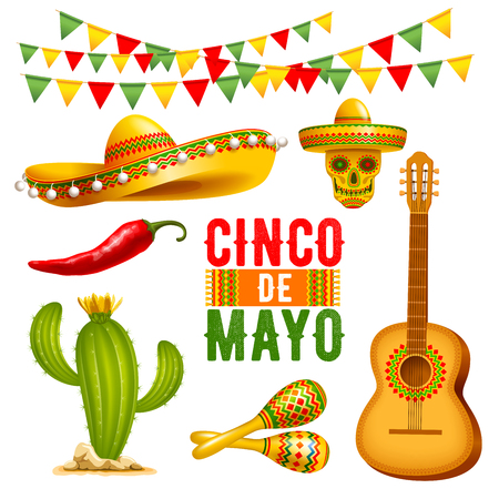 Cinco de Mayo lettering design and elements set. Vector illustration.のイラスト素材
