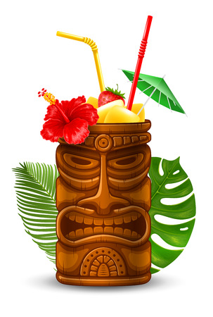 Refreshing Tropical Cold Tiki Drink Cocktail. Vector Illustration. Isolated On White Background.のイラスト素材