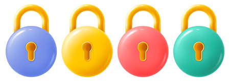 Set of multicolor circle padlocks with keyholes. Conceptual icons of security, protection, privacy etc Realistic but minimalistic style. vector 3d illustrationのイラスト素材