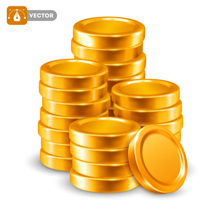 stack of golden coins. isolated on white background. Vector 3d realistic illustrationのイラスト素材