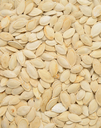 close-up of pumpkin seeds, food backgroundの写真素材