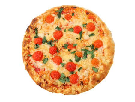 isolated pizza on white background, top viewの写真素材