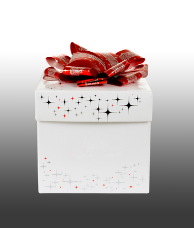 isolated white-colored gift box on gray-gradient background with clipping-pathの写真素材