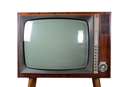 Old vintage TV over a white background with clipping-pathの写真素材