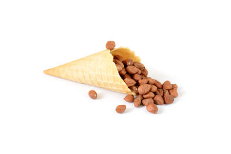 isolated cornet with fresh peanut on white backgroundの写真素材