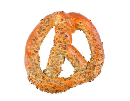 closeup of pretzel on white background, top viewの写真素材