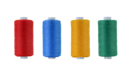 Close up of sewing threads isolated on white backgroundの写真素材