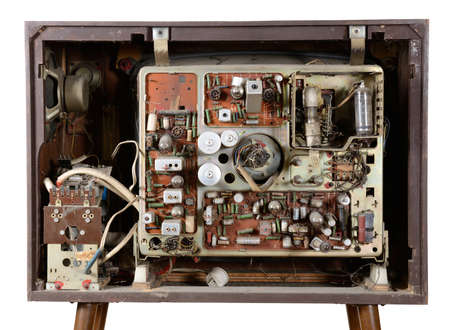 back of an old vintage TV over a white background with clipping-pathの写真素材