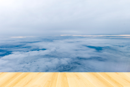blue sky Backgrounds and Wood Floorの写真素材