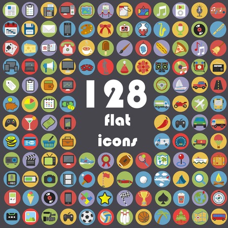 Big collection of flat icons - Transport, Communication, Sport, Multimedia, Music, Weather, Etc  のイラスト素材