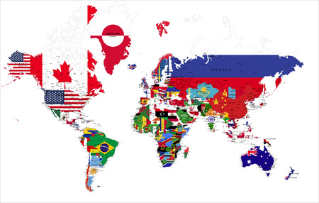 Political map of the world with country flags.のイラスト素材