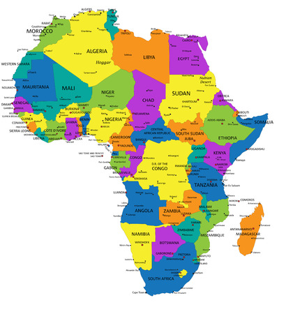 Colorful Africa political map with clearly labeled, separated layers. Vector illustration.のイラスト素材