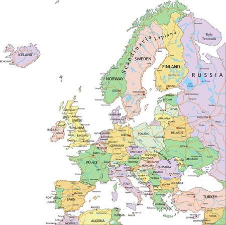 Europe - Highly detailed editable political map with separated layers.のイラスト素材