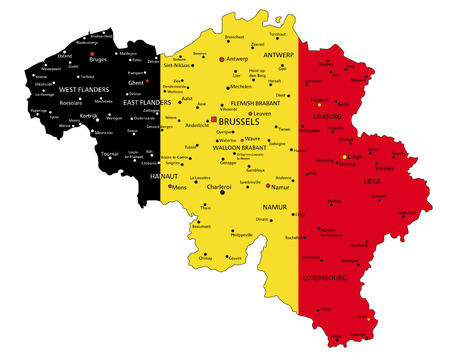 Belgium highly detailed political map with national flag.のイラスト素材