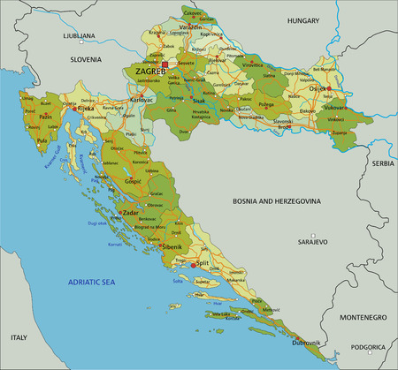 Highly detailed editable political map with separated layers. Croatia.のイラスト素材