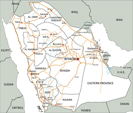 High detailed Saudi Arabia road map with labeling.のイラスト素材
