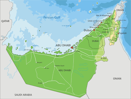High detailed United Arab Emirates physical map with labeling.のイラスト素材