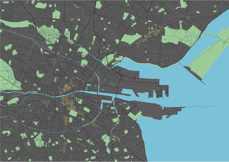 Dublin vector map with dark colors.のイラスト素材