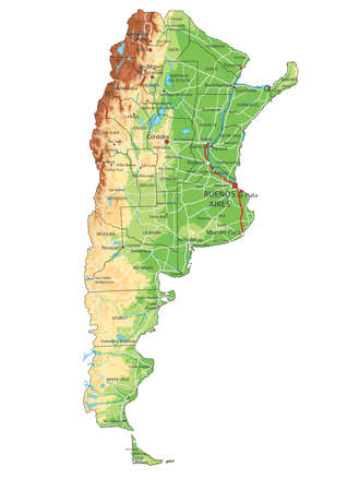 Highly detailed Argentina physical map with labeling.のイラスト素材